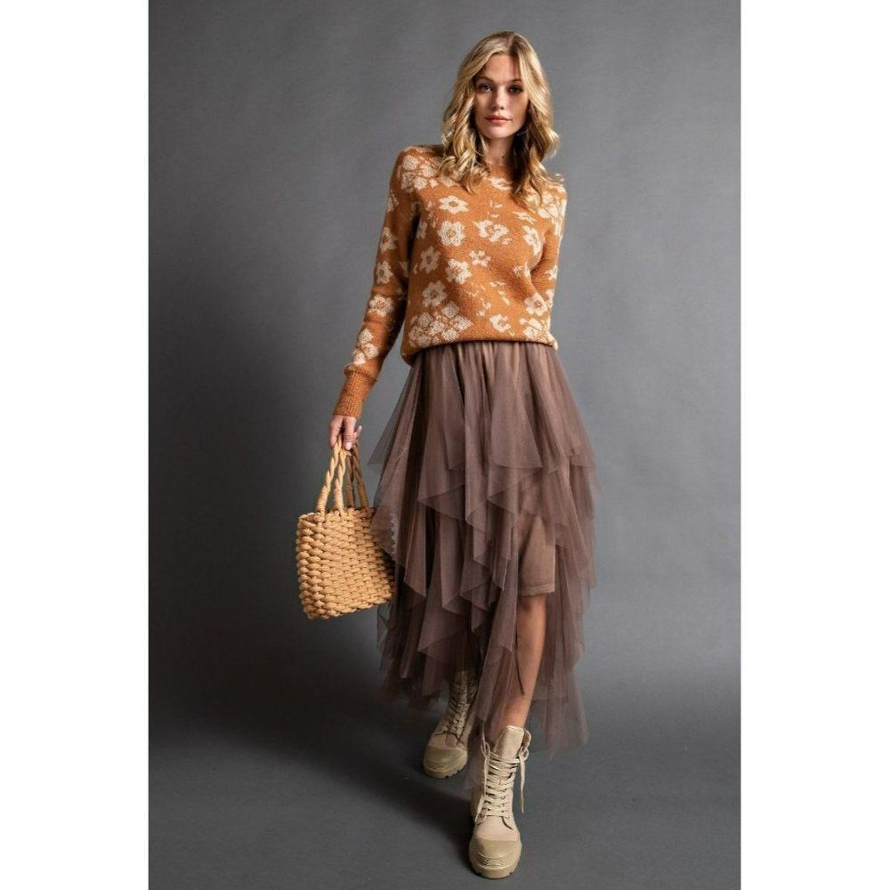 Easel Allover Mesh Ballerina Tulle Princess Maxi Skirt in Olive Grey S-L EB40814 - Picture 4 of 8